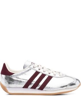 adidas Country OG Women's Silver Metallic Sneakers with Burgundy Stripes